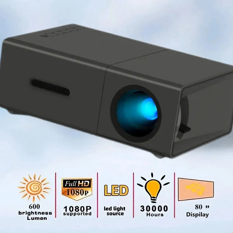 M100 mini portable LED projector in black or white with remote control and cables