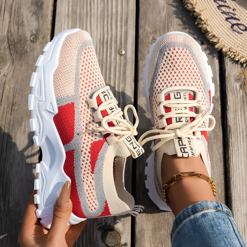 Women's Flyknit mesh lace-up sneakers in multiple colour options with rubber sole