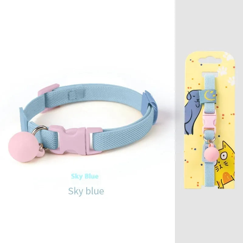 A high elasticity polyester pet collar for small dogs, shown in multiple solid colours on a white background.
