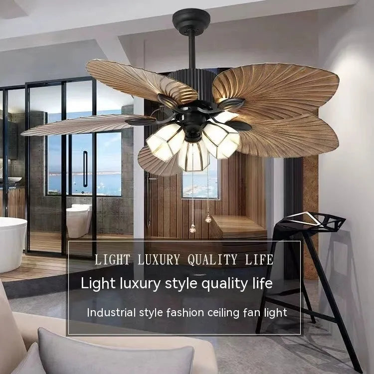 52-inch retro ceiling fan light with wooden blades and integrated lighting for living rooms