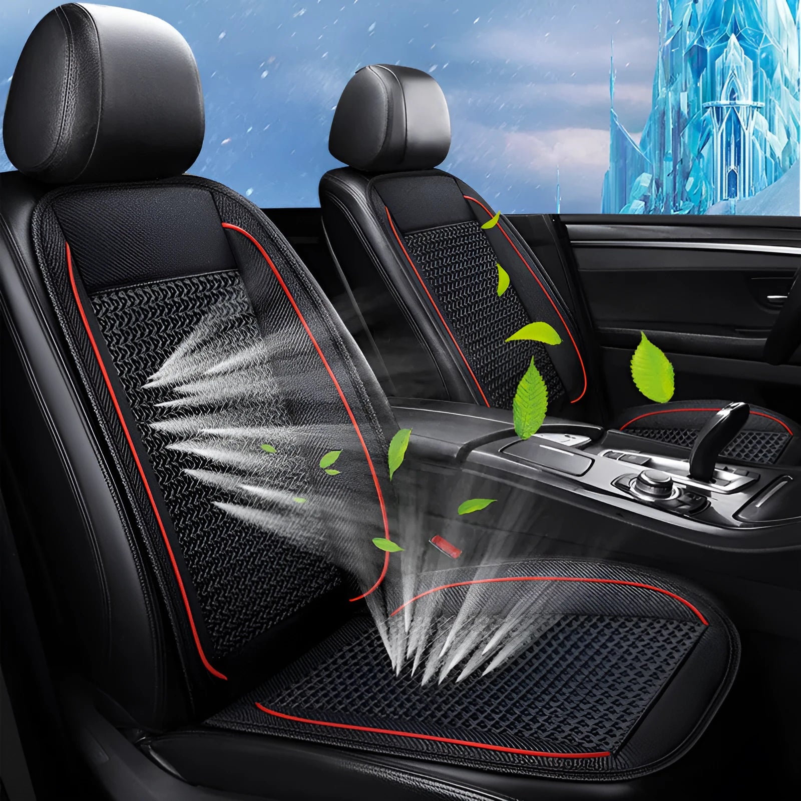 Square black car ventilation seat cushion with power cord for 12V or 24V systems