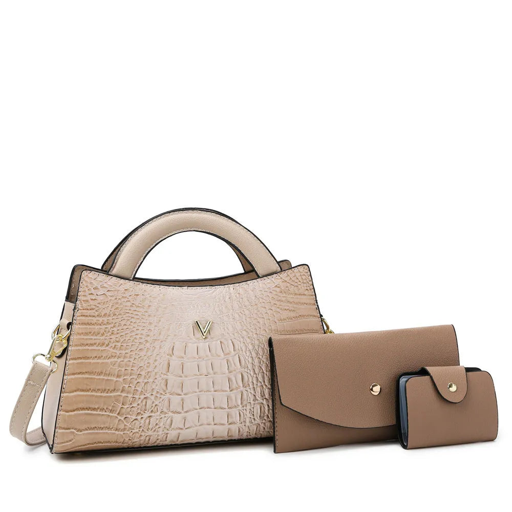 Women's square crossbody handbag with crocodile pattern texture in multiple colour options