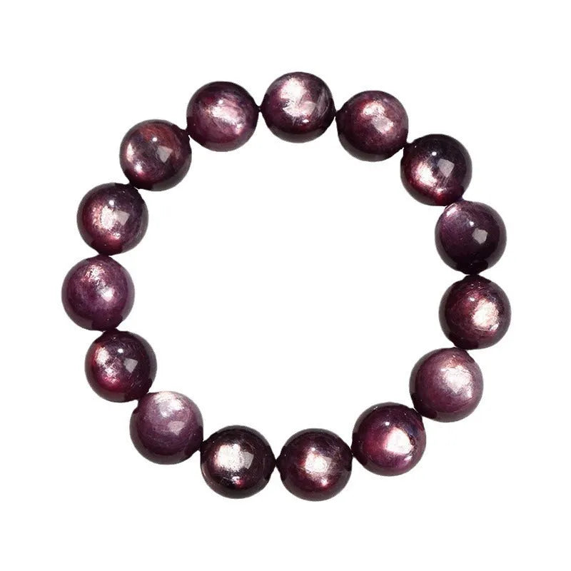 Natural purple lepidolite crystal bracelet with polished round beads in geometric shape