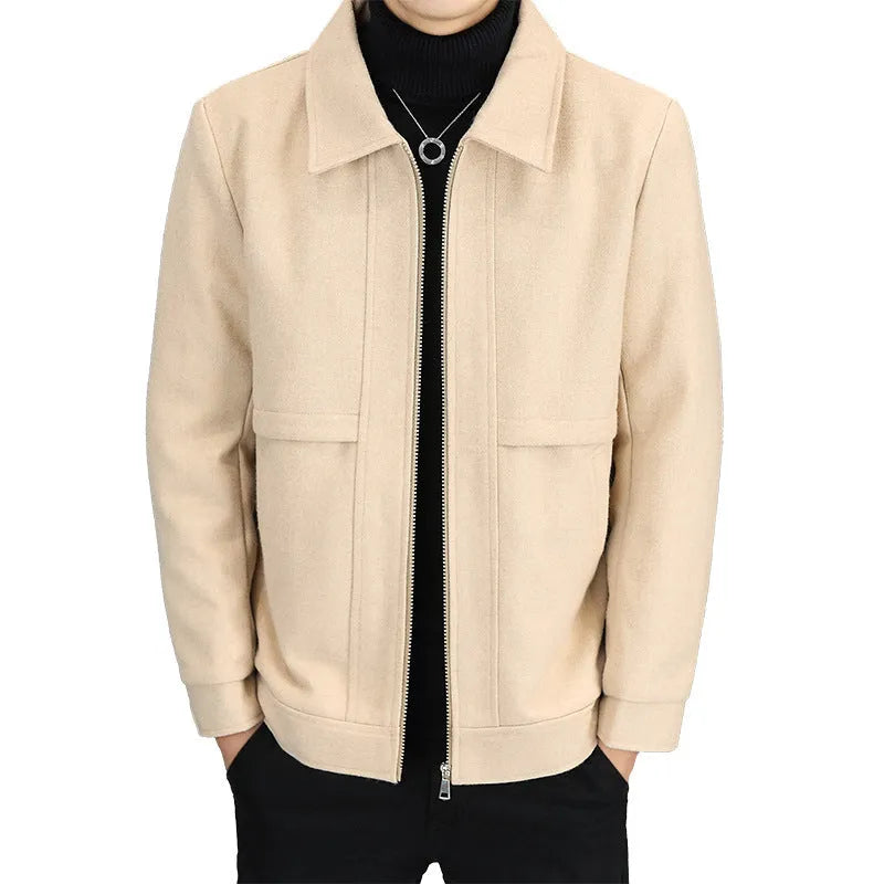 East Season men's casual polo collar jacket in cotton blend fabric with side seam pockets