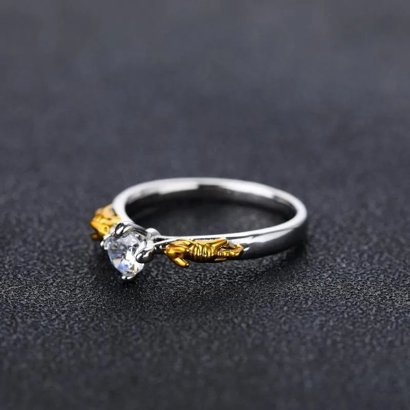 Crystal crown cosplay ring with black gold plating on copper base, showing crown modelling detail.
