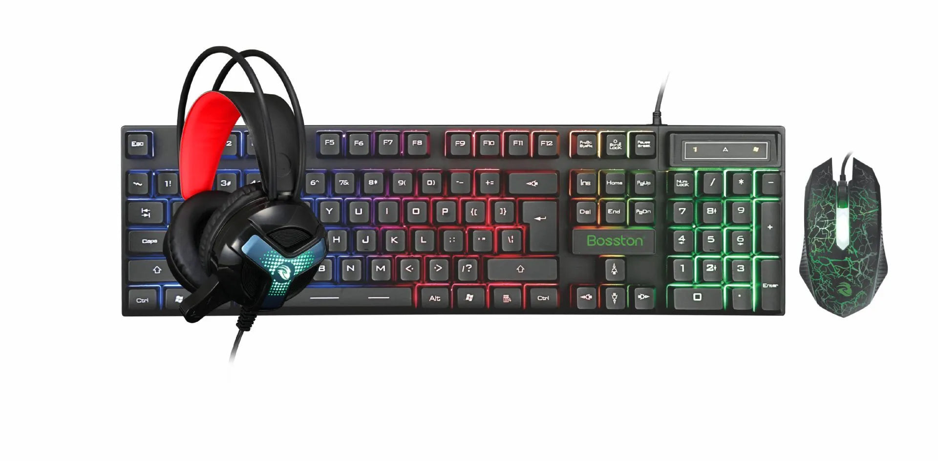 Thunder Wolf T800 gaming set with Spirit Snake keyboard, mouse, headset and mouse pad on desk