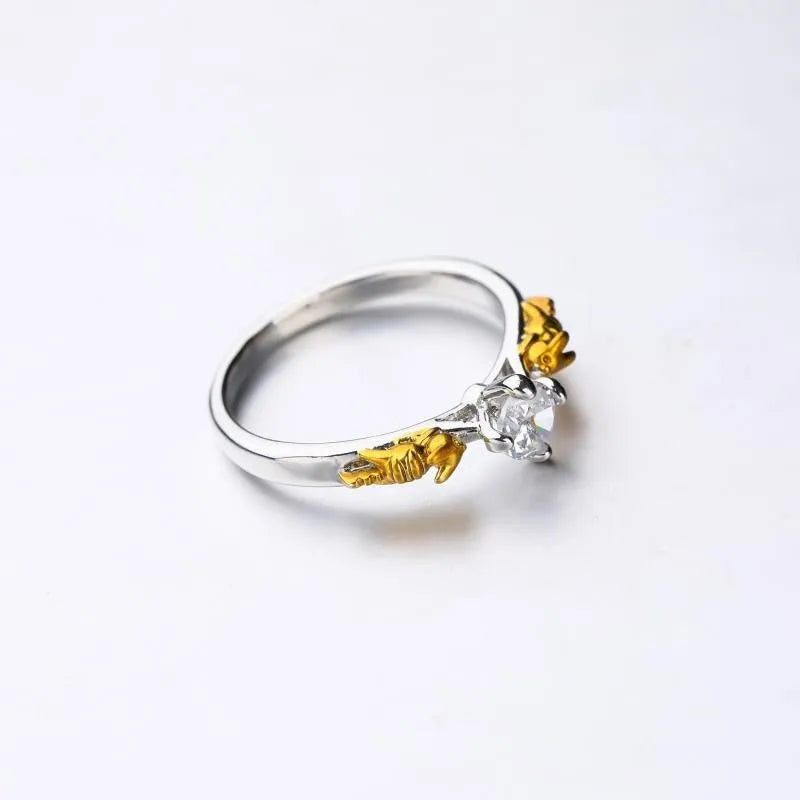 Crystal crown cosplay ring with black gold plating on copper base, showing crown modelling detail.
