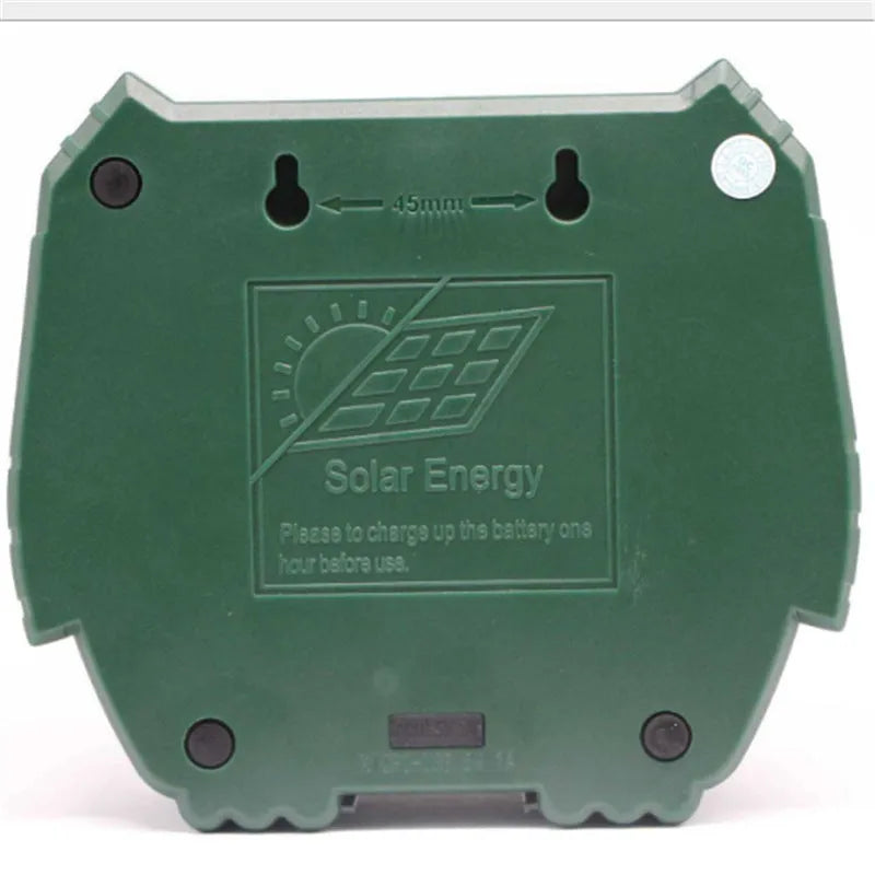 Green solar ultrasonic animal repeller with LED lights for outdoor pest control