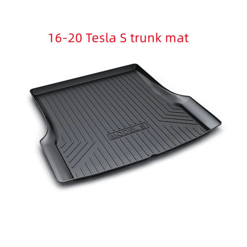 Rubber floor mat with TPE footrest for Tesla Model 3, Y, X, and S cars.