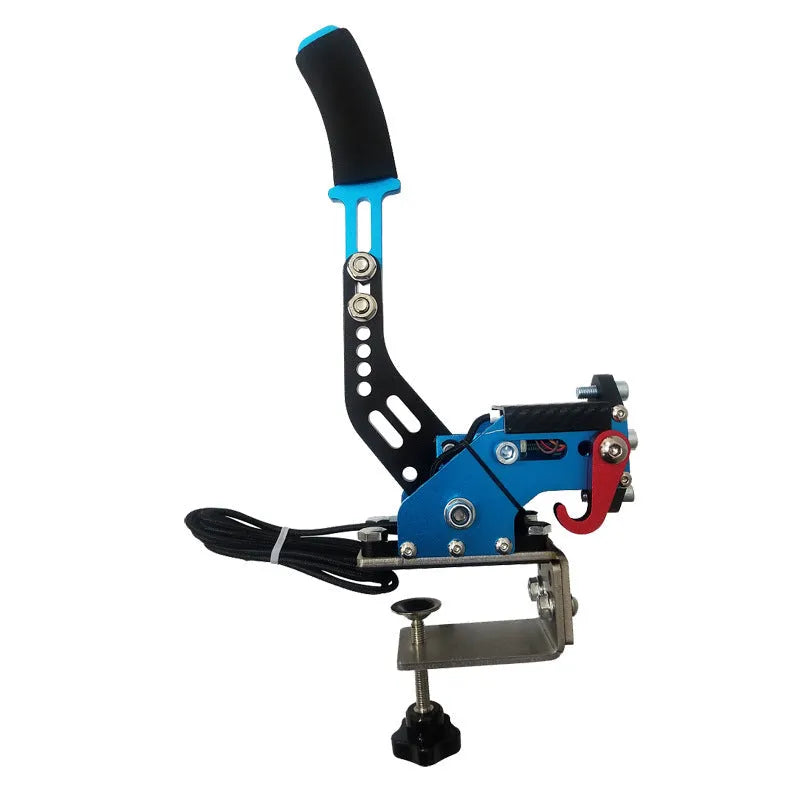 Aluminum linear handbrake body with clamp for drift racing simulators compatible with Logitech and Thrustmaster wheels