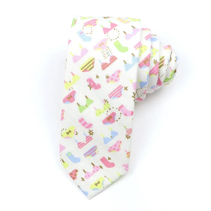 Korean-style narrow men's cotton bow tie with a printed cartoon pattern.