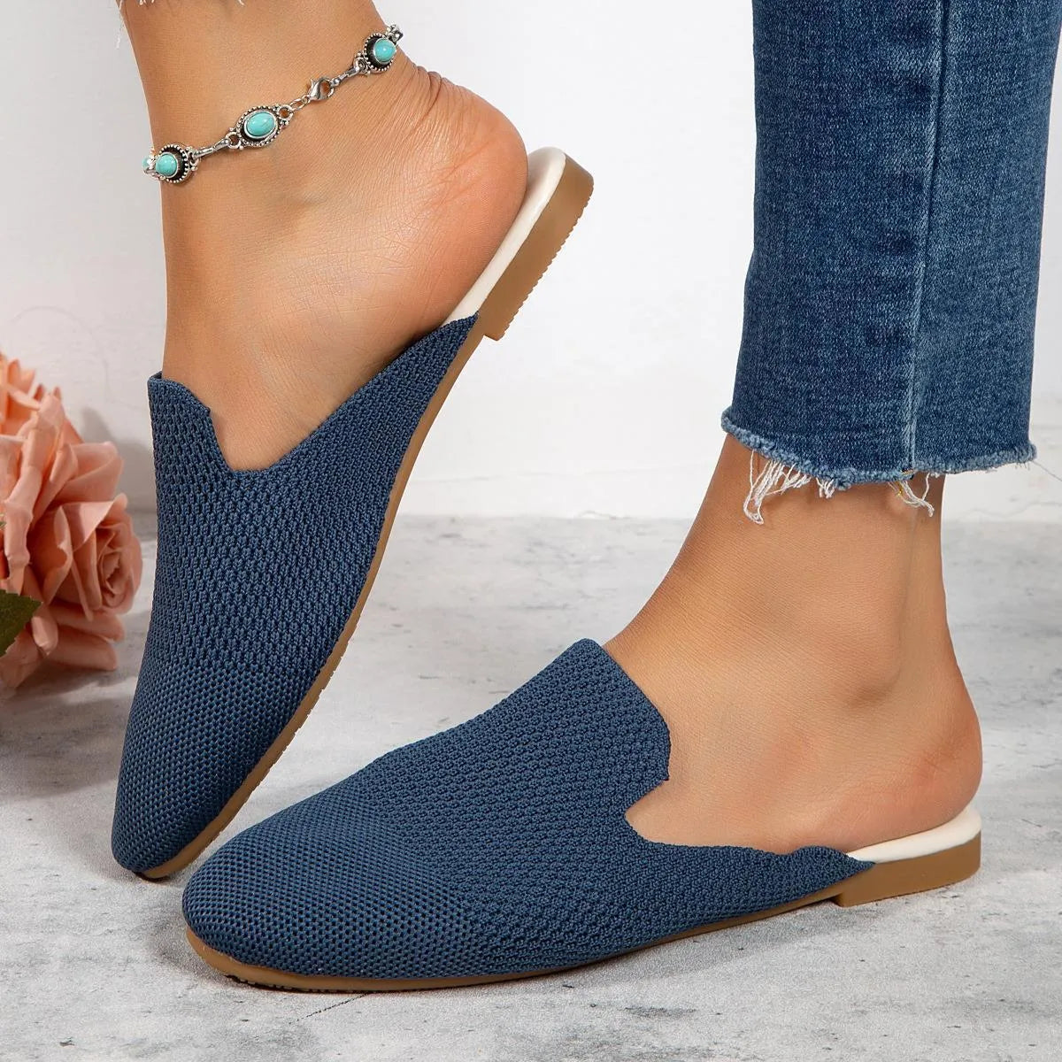 Casual cloth-covered mesh sandals in apricot, blue, or green candy colours with rubber soles.