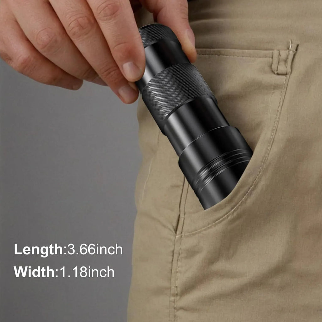 Black aluminium alloy UV flashlight for detecting pet urine stains and pests with 395-400nm wavelength