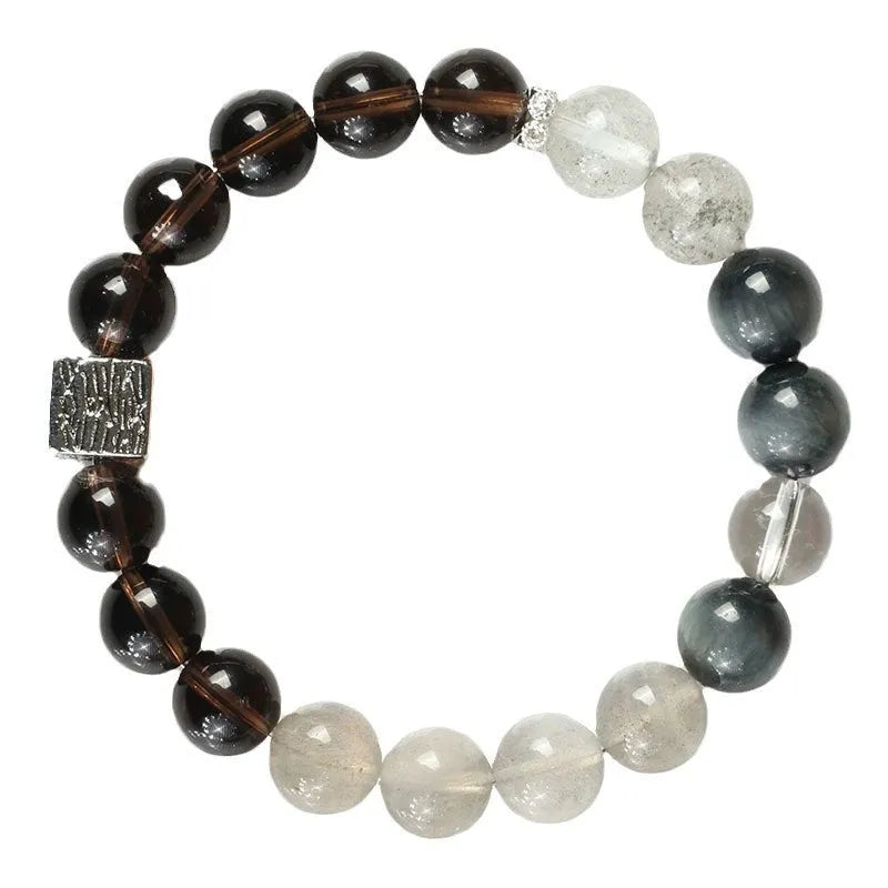 Khaki crystal couple bracelet with 10mm geometry shape and Chinese style design
