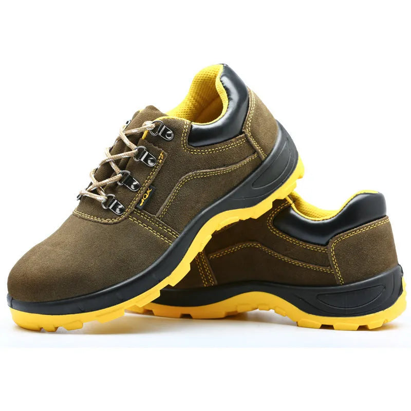 Bronze leather steel toe safety shoes with anti-puncture protection and non-slip sole