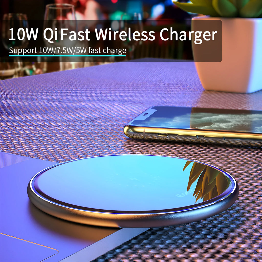 Black or white aluminium alloy Qi wireless charging pad with LED light, 10.1 cm by 7 cm