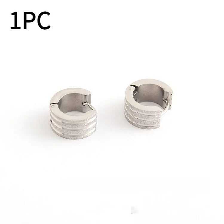 Korean-style three-line geometric earrings with a frosted finish in titanium steel