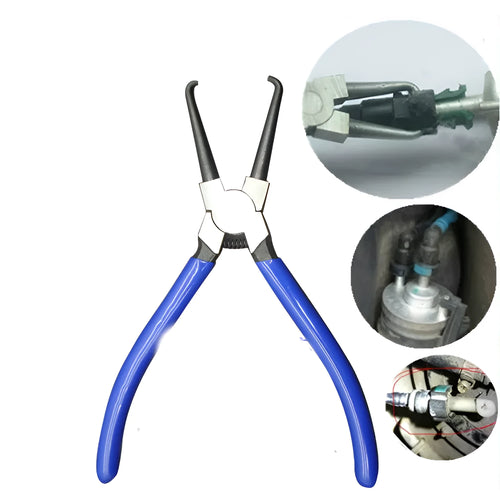 Caliper tubing pliers with iron construction and rubber handles for fuel line connector removal