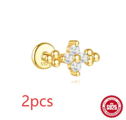 S925 sterling silver geometric earrings with a gold-plated moon and star design.