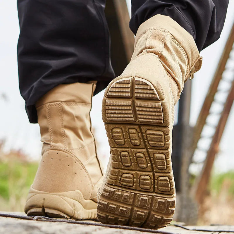 Summer Yulong tactical desert boots in black and sand for hiking and climbing
