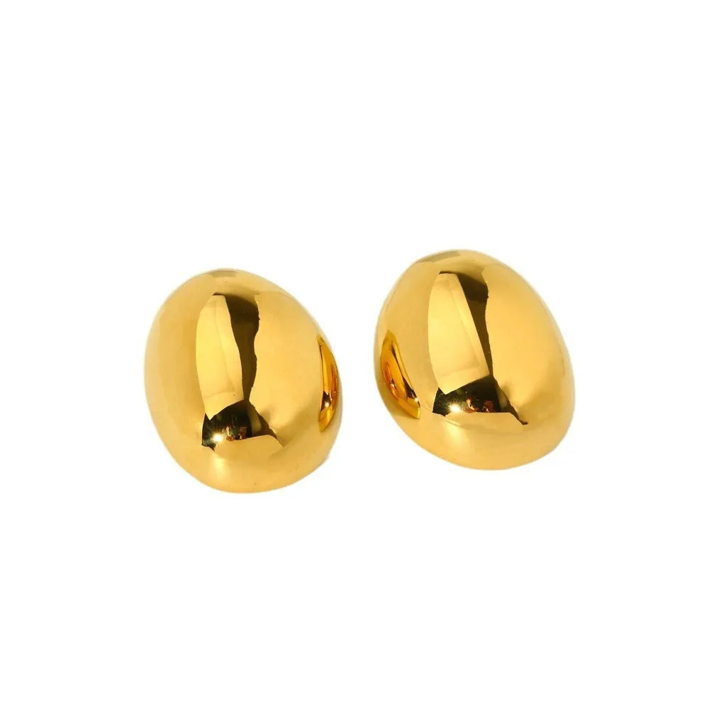 Geometric stainless steel ear studs with 18K gold plating and glazed surface