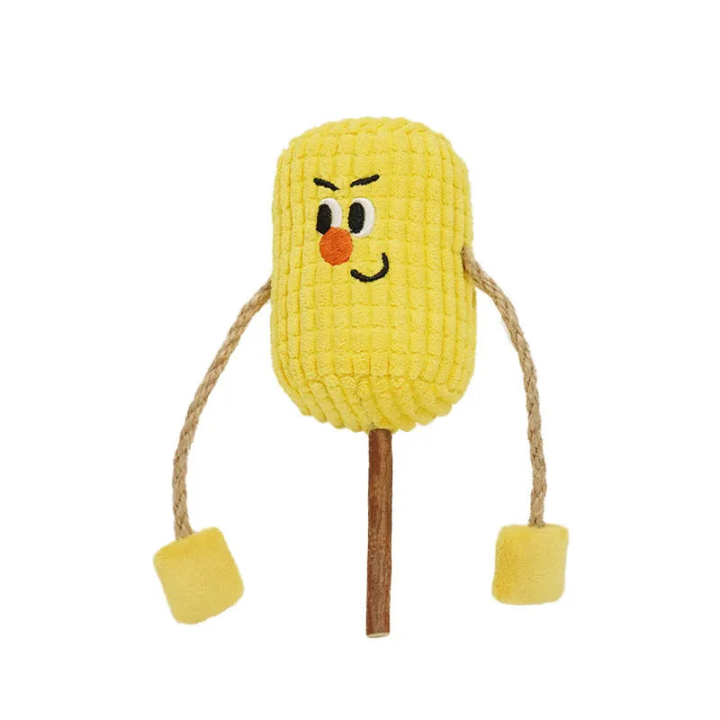Corn cob shaped cat dental toy made from polio wood measuring 7cm by 6cm by 15cm