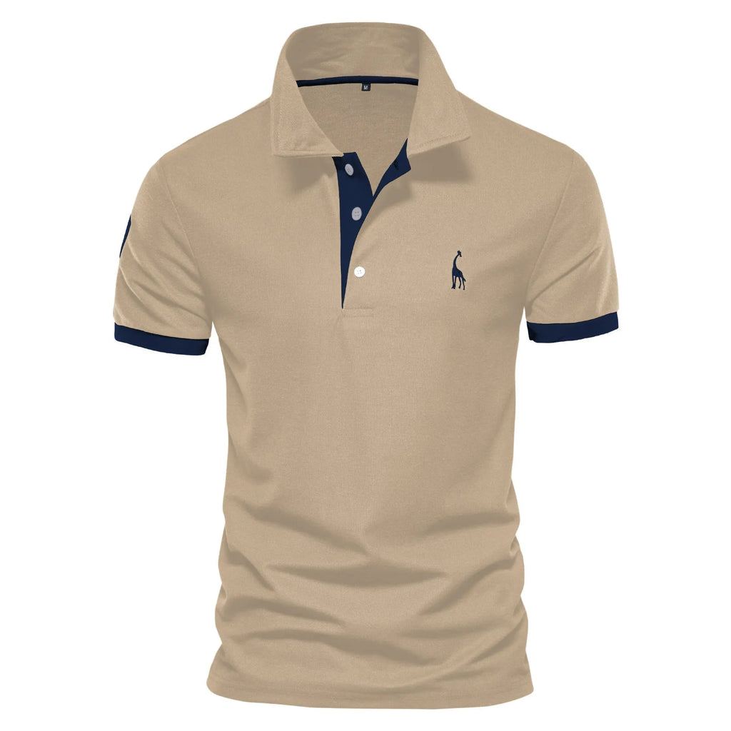 Men's slim fit short sleeve t-shirt featuring a deer embroidery design on the chest.