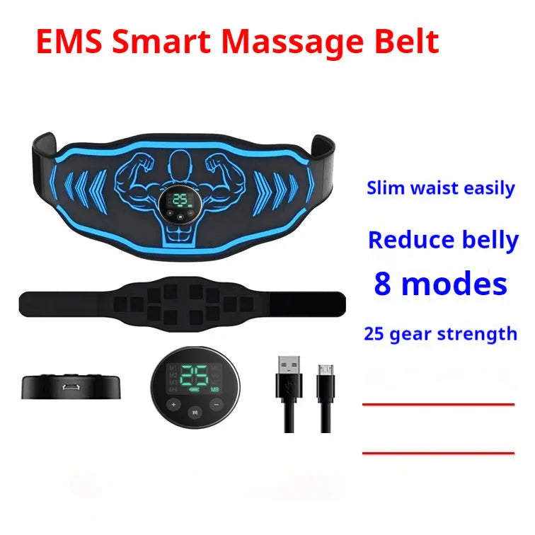 EMS smart massage belt fitness equipment with control unit and stimulation pads