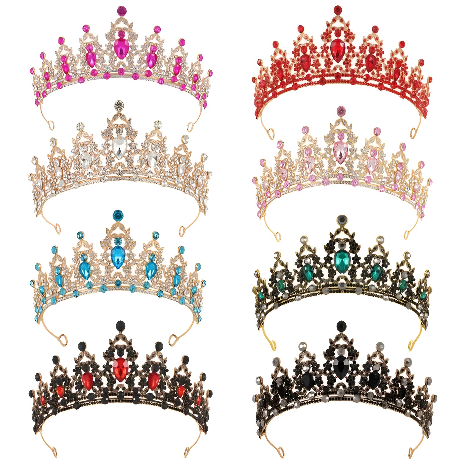 Baroque crown bride headdress with rhinestone detail on alloy frame in silver and gold colour options.