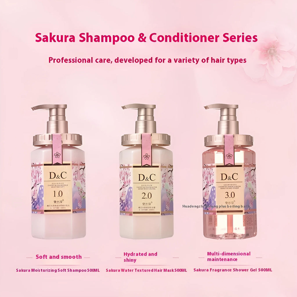 Sakura shampoo hair conditioner and shower gel 500ml nursing suite bottle