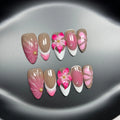 French style three-dimensional lily fluid ice flower artificial nails in almond shape with plastic construction