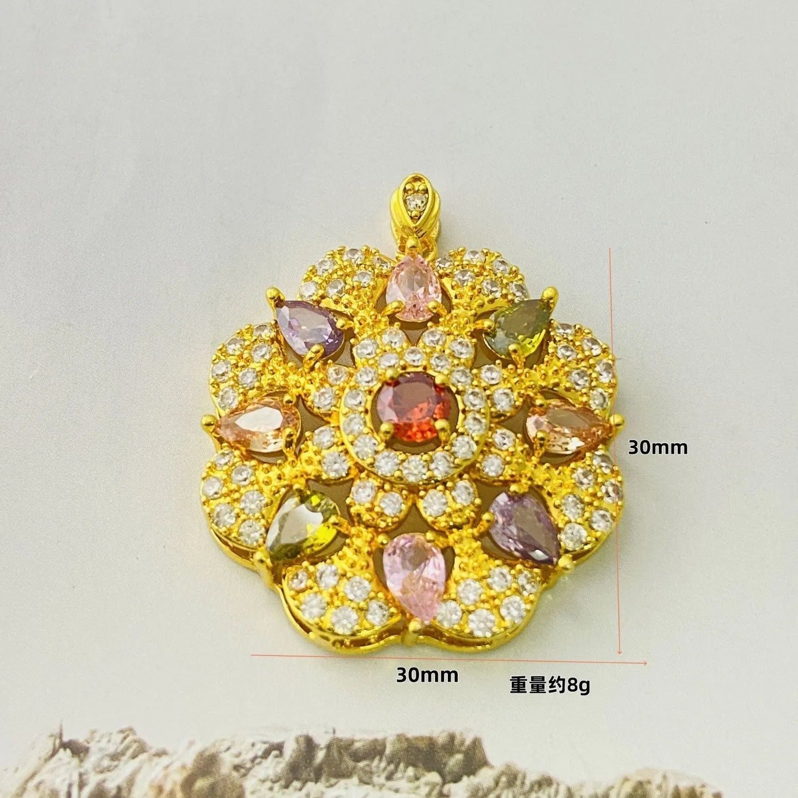 Women's flower-shaped zircon pendant necklace in gold, champagne gold, or platinum colour electroplated metal