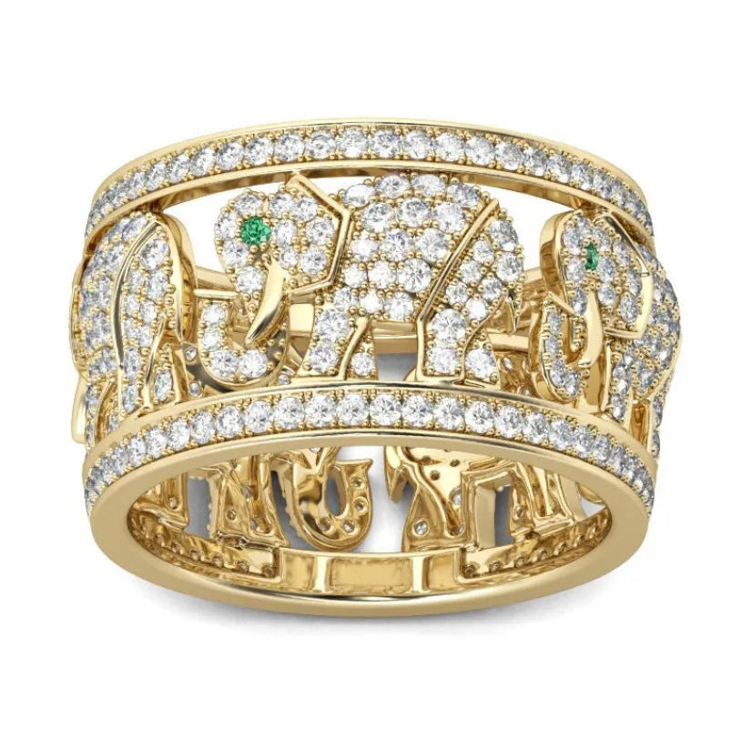 Full diamond elephant fashion ring in electroplated alloy available sizes 6-10 AJZ141 or AJZ1935 colour