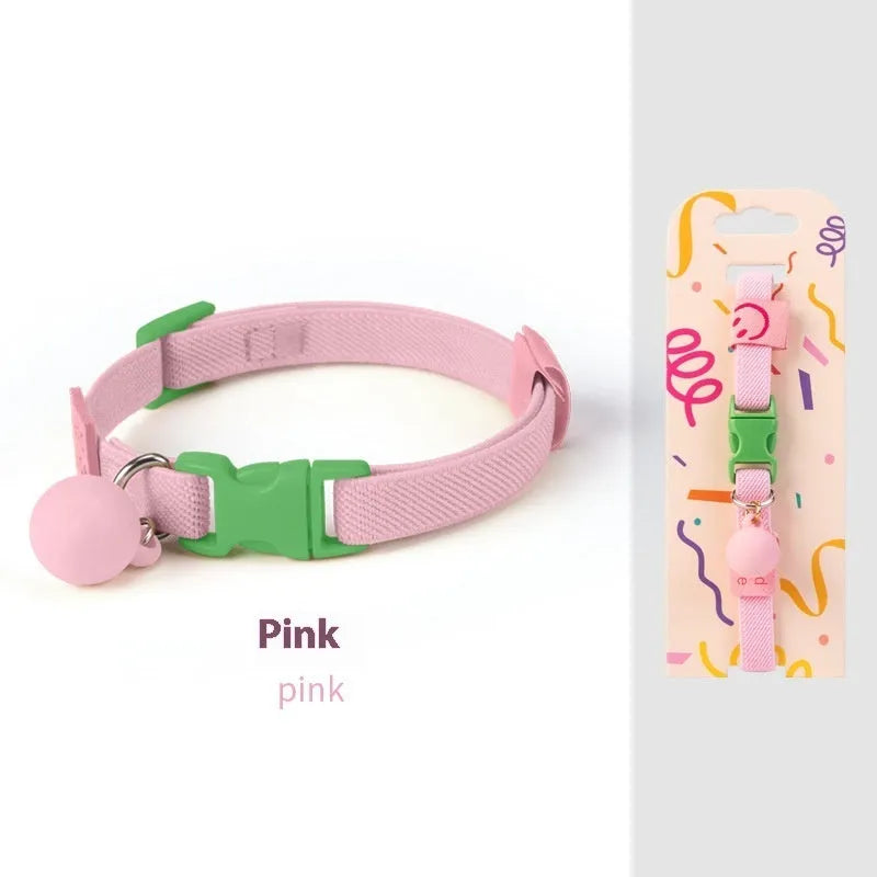 A high elasticity polyester pet collar for small dogs, shown in multiple solid colours on a white background.