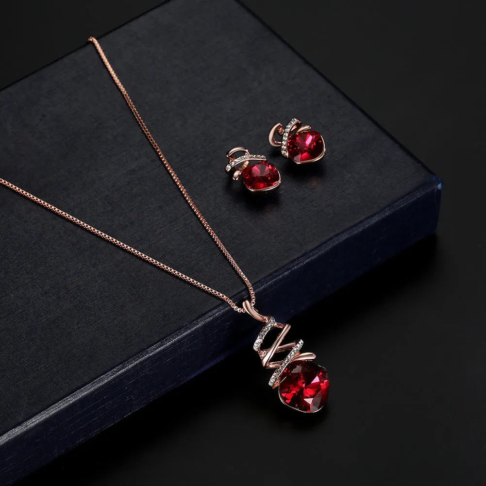 Alloy bridal jewellery set showing water wave chain necklace and matching earrings with diamond processing