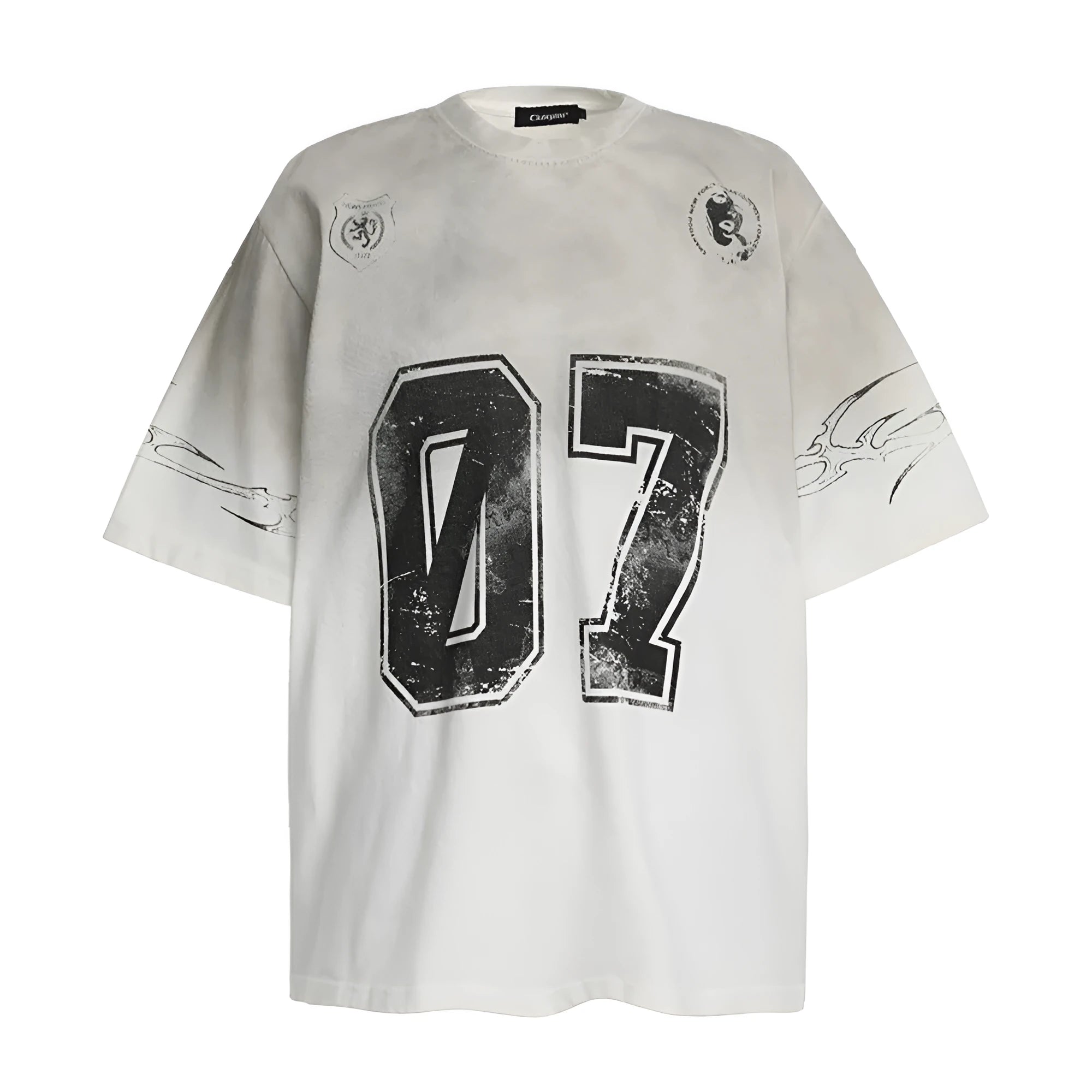 Men's black and white printed short-sleeved cotton t-shirt showing front design