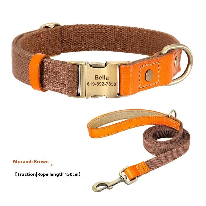 Small dog mohair neck collar and matching traction rope in one of six available colours with lettering detail