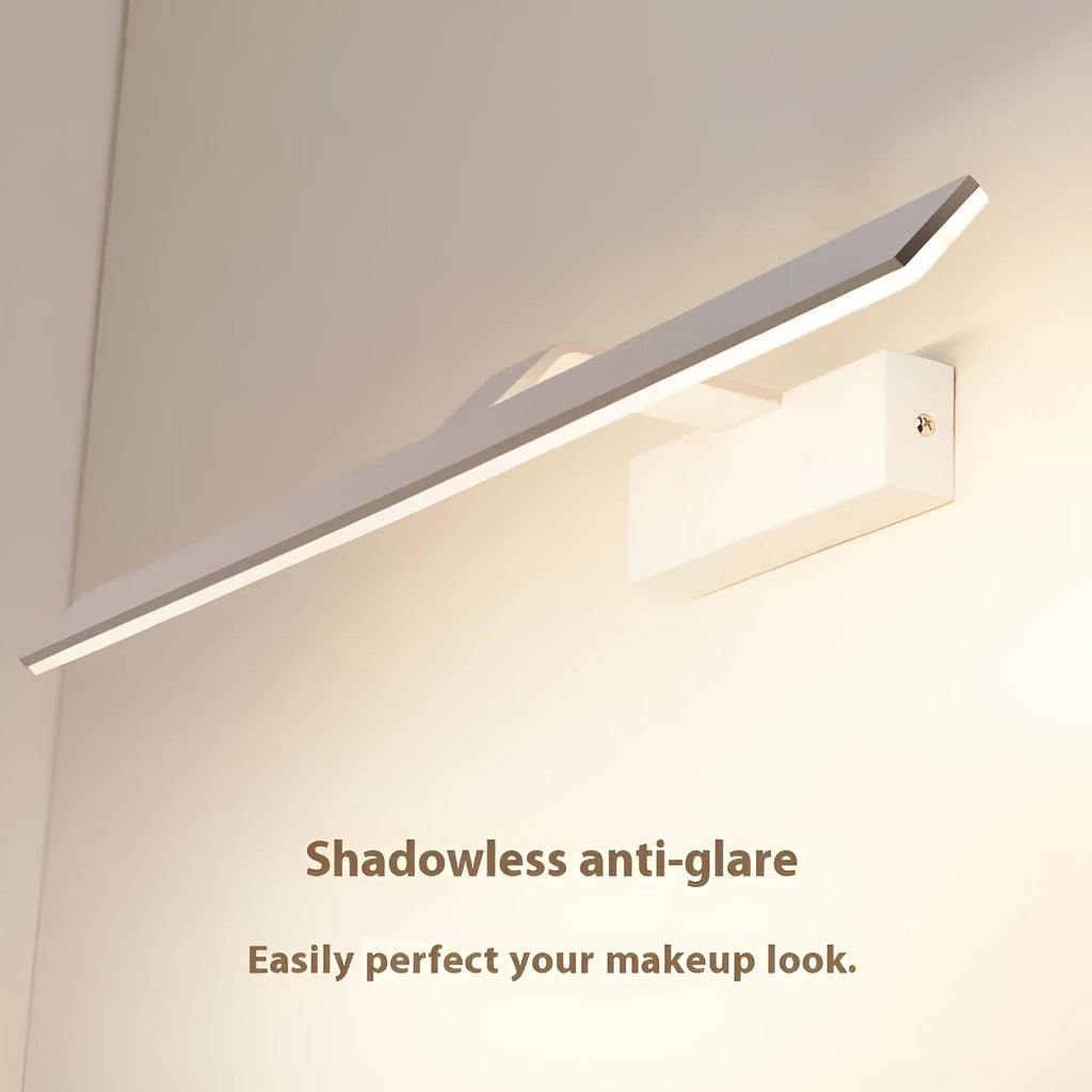 White LED mirror headlight with three-colour lighting options for bathroom and makeup illumination