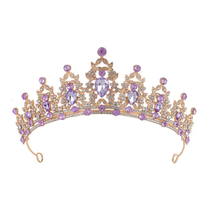 Baroque crown bride headdress with rhinestone detail on alloy frame in silver and gold colour options.