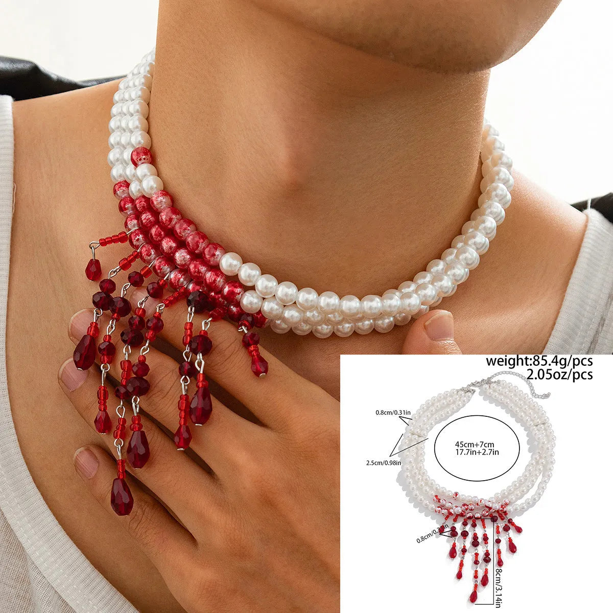 Halloween men's blood drop artificial crystal necklace with adjustable chain in red and black colour option