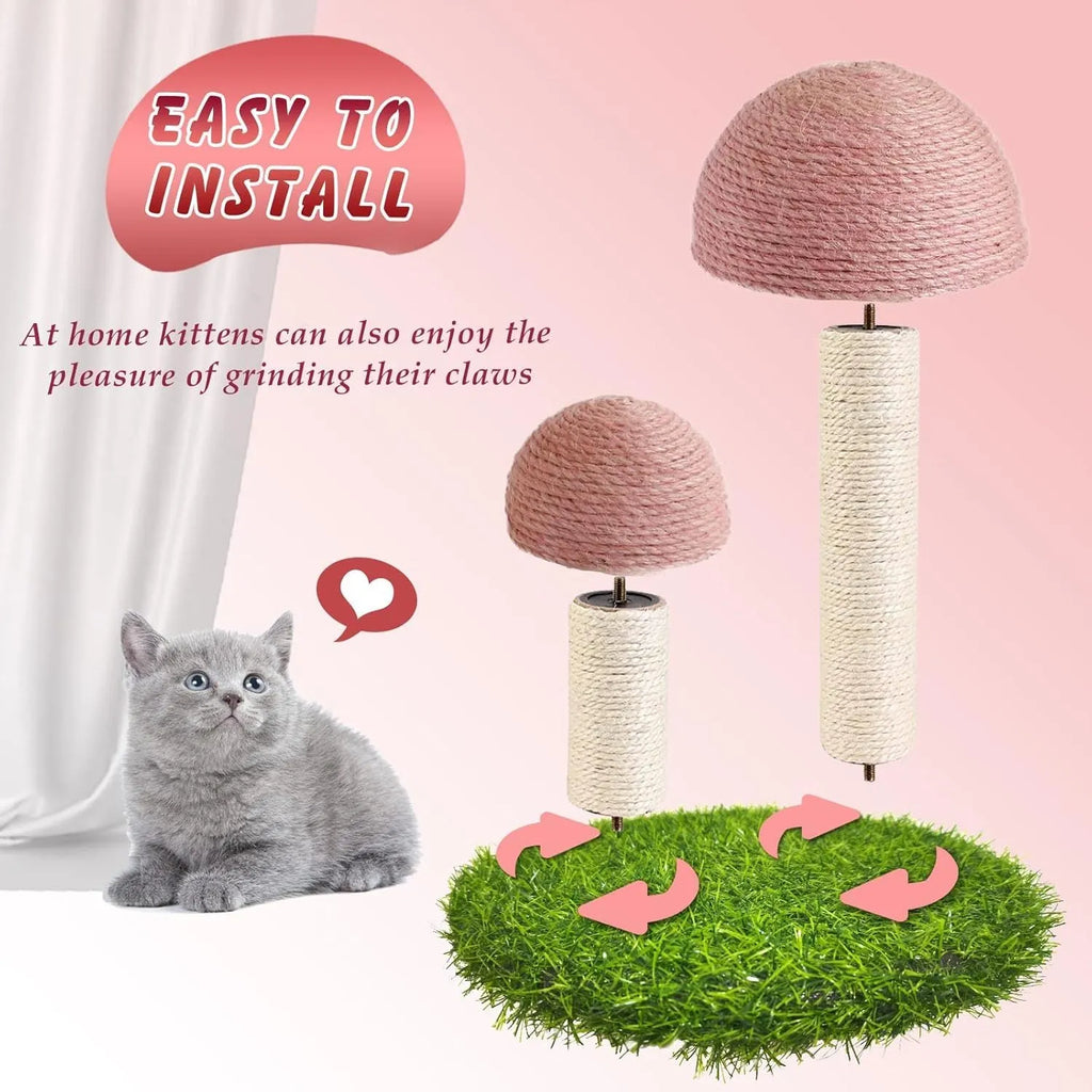 Mushroom-shaped cat scratching post with natural sisal caps for small cats