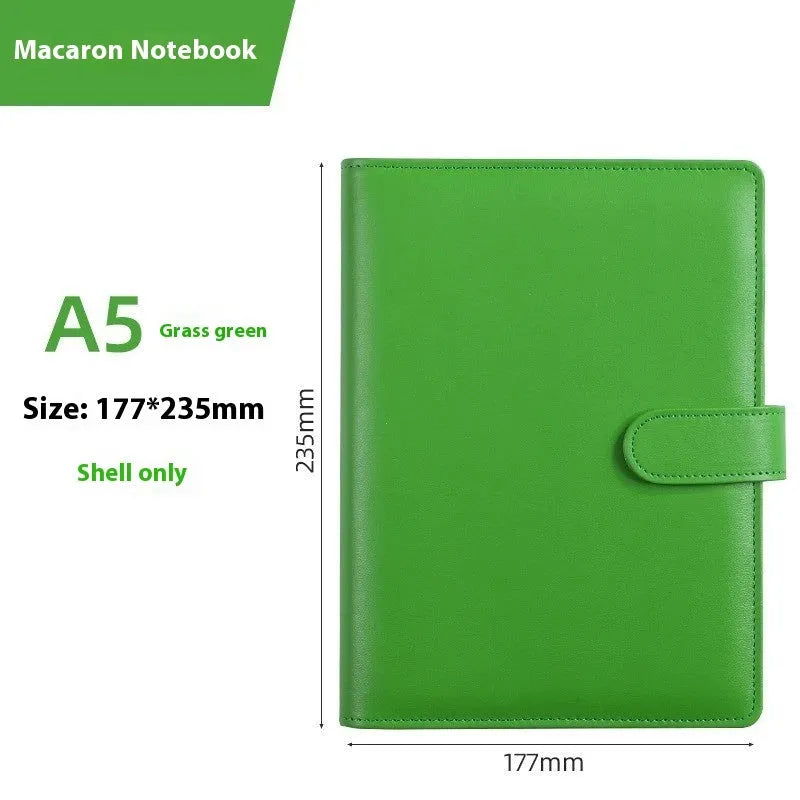 A5 PU leather zipper binder shell for loose-leaf paper in a solid colour.