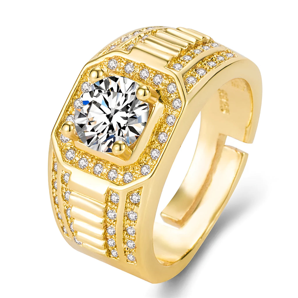 Men's adjustable square diamond ring in copper with gold or platinum finish