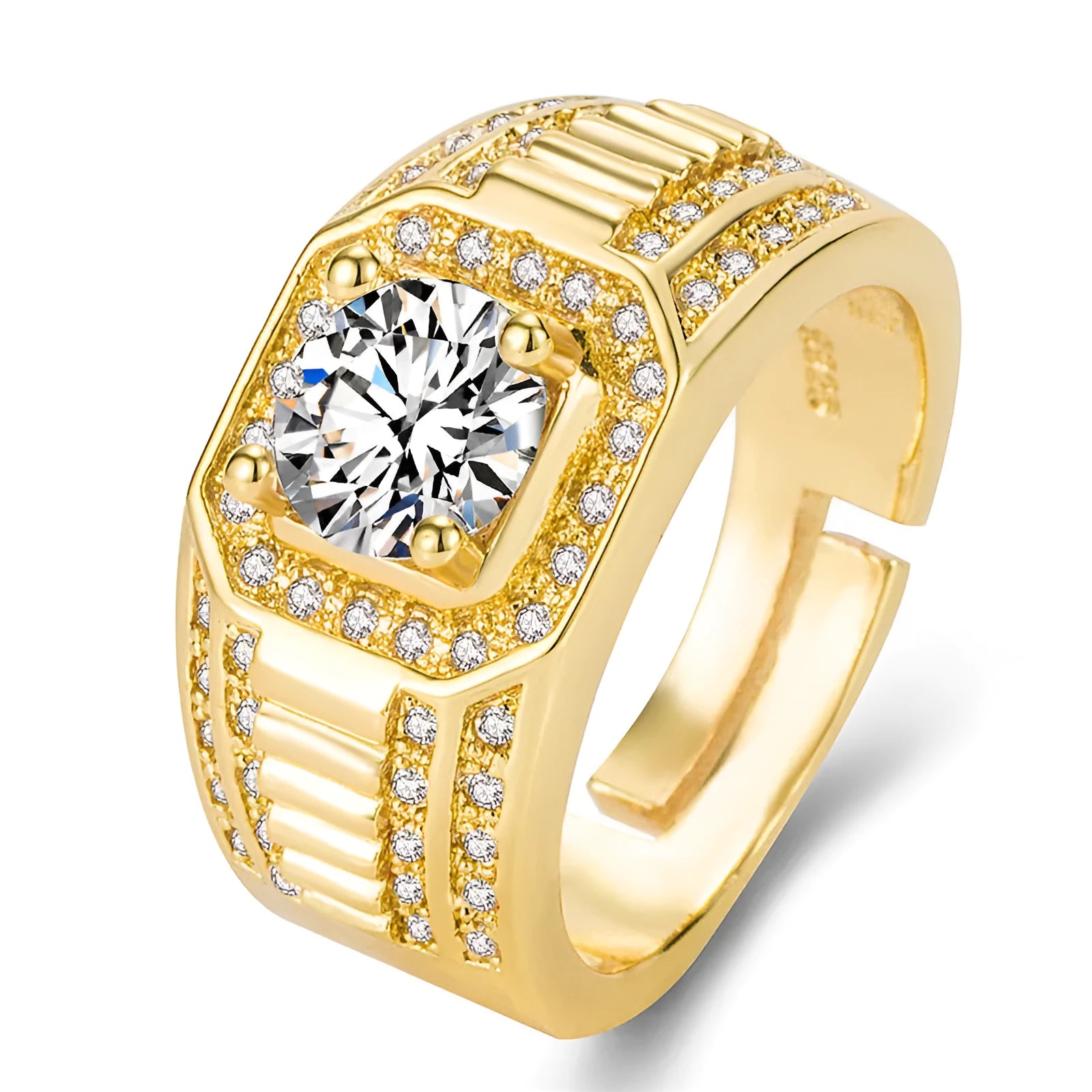 Men's adjustable square diamond ring in copper with gold or platinum finish