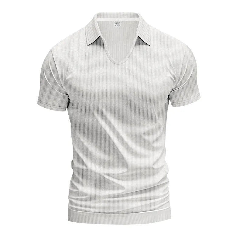Men's casual V-neck short sleeve t-shirt in cotton blend fabric available in six colours with loose fit