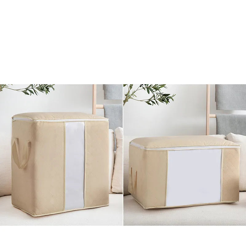 Non woven fabric quilt storage organiser bag with compression seal in beige colour