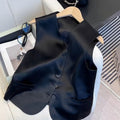 Black satin sleeveless vest for women with loose fit and 50cm length