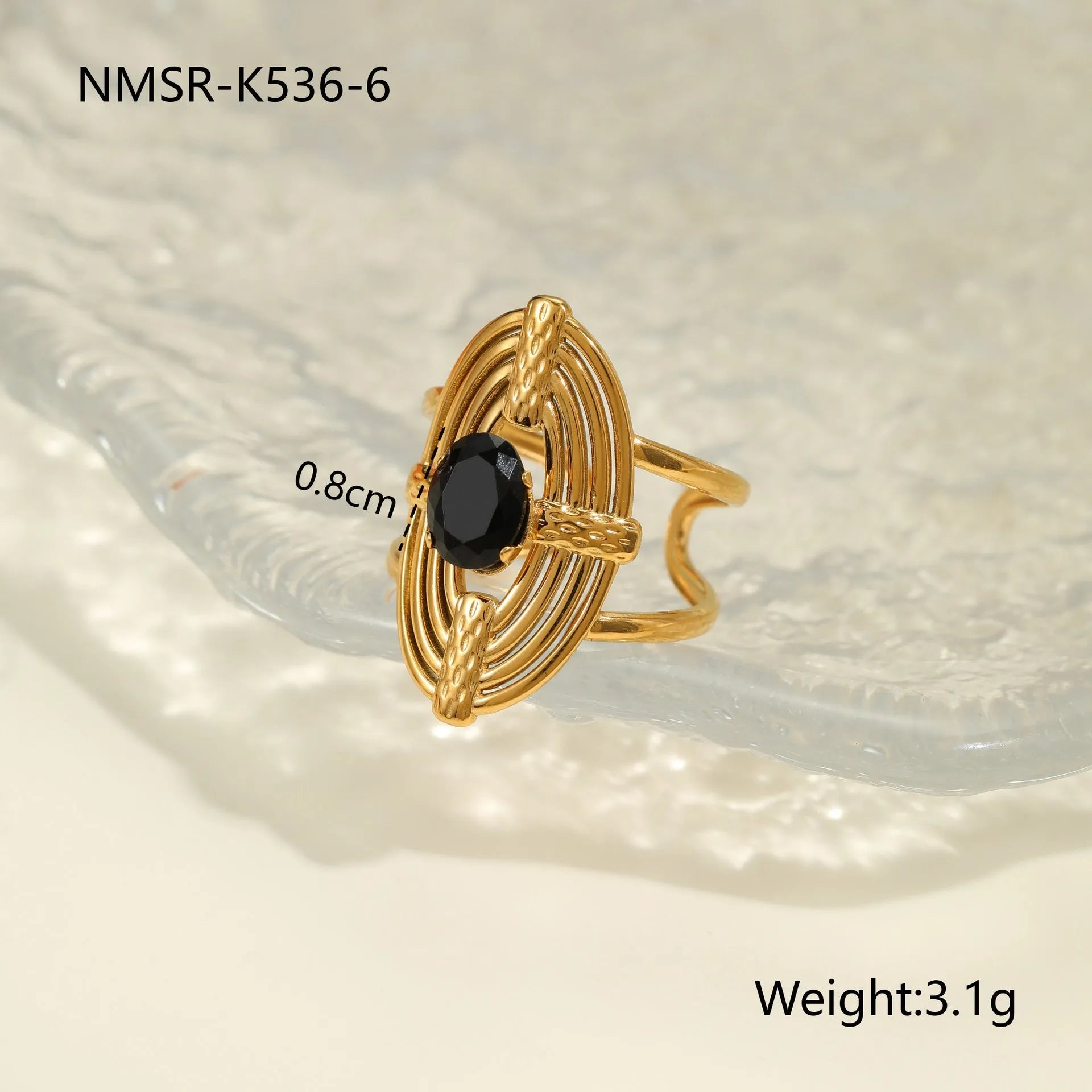 Geometric zircon ring with open mouth adjustable design in stainless steel