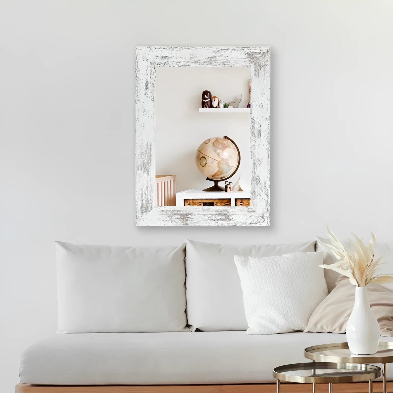 Wall-mounted pastoral style bathroom mirror with retro Chinese design