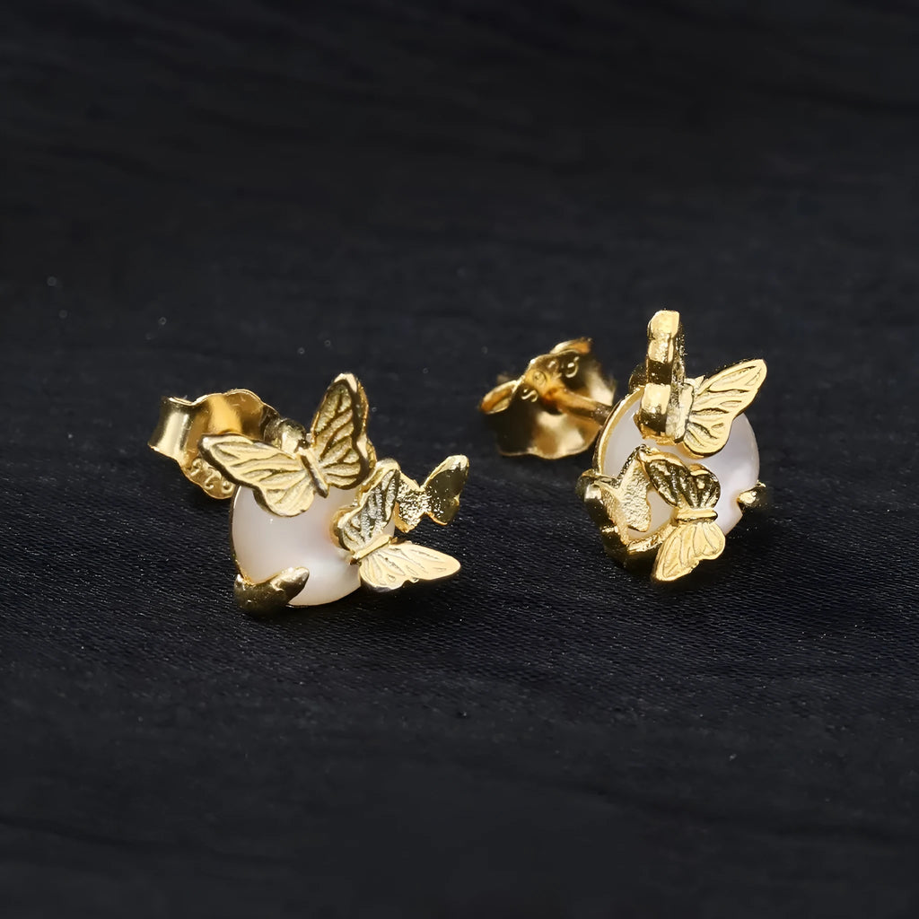 925 silver butterfly stud earrings with white gold or gold plating options